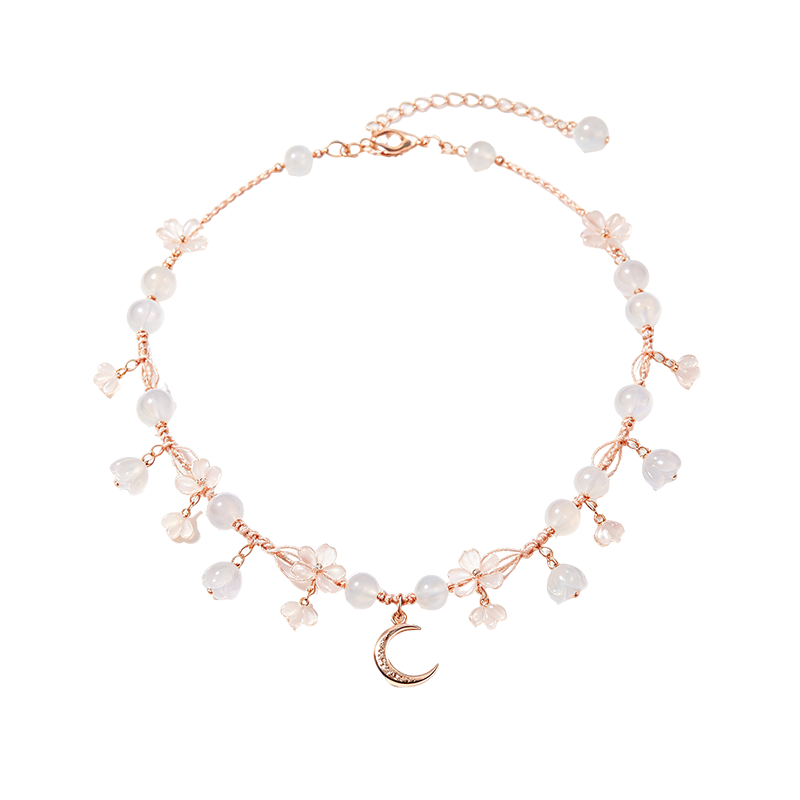 Rose Gold Sakura Moonstone Bell Crescent Moon Waist Chain