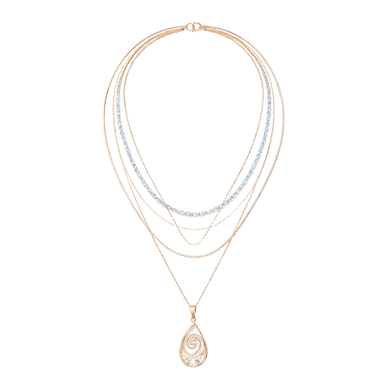Blue Baguette Crystal Gold Swirl Necklace