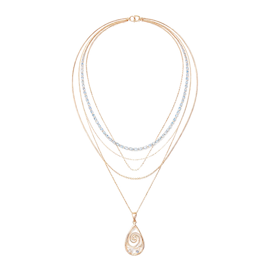 Blue Baguette Crystal Gold Swirl Necklace
