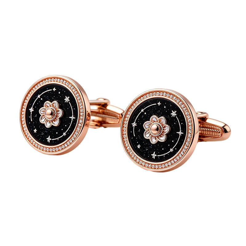 Starry Night Flower Rose Gold Cufflinks