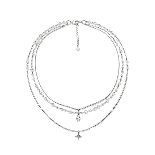 Silver Triple Layer Snake Chain Waist Chain with Crystal Drops