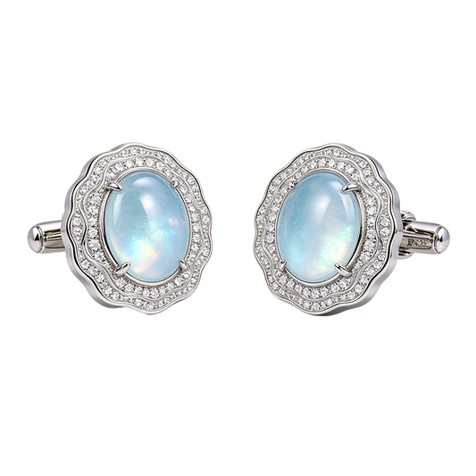 Opal Cabochon Halo Silver Cufflinks