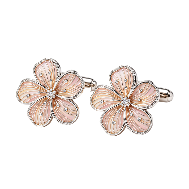 Peach Bloom Crystal Petal Cufflinks