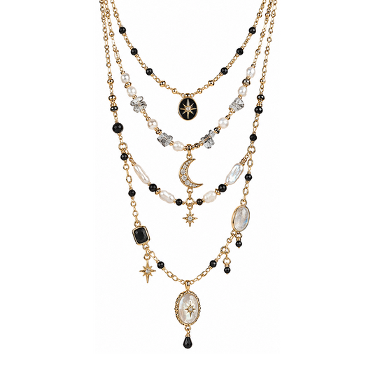Black Star Moon Gold Gothic Layered Necklace