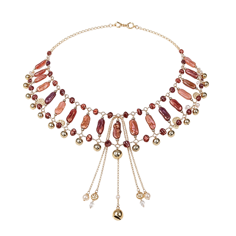 Gold Pink Purple Beaded Bohemian Cascading Waist Chain with Pearl Drops