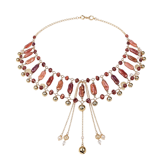Gold Pink Purple Beaded Bohemian Cascading Waist Chain with Pearl Drops