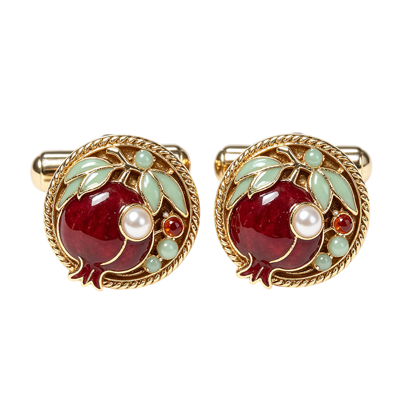Pomegranate Enamel Gold Cufflinks
