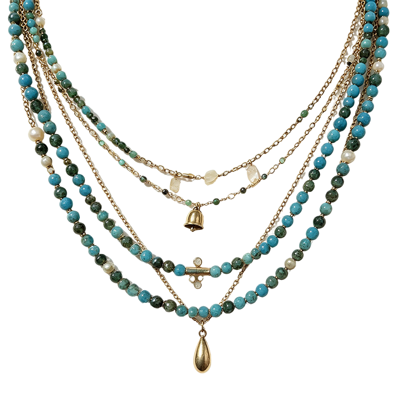 Turquoise Bell Teardrop Boho Multi Layer Necklace
