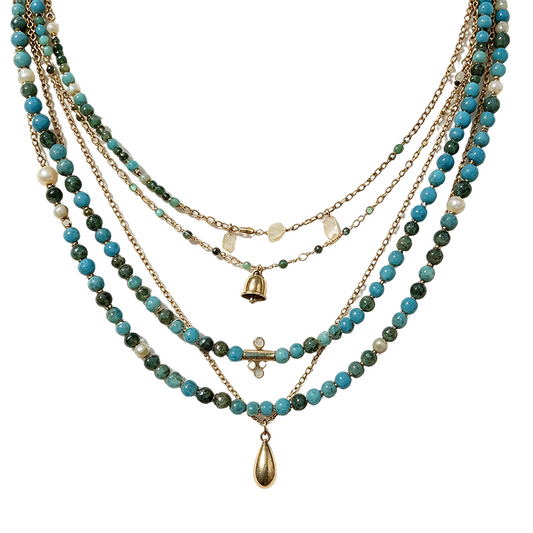 Turquoise Bell Teardrop Boho Multi Layer Necklace