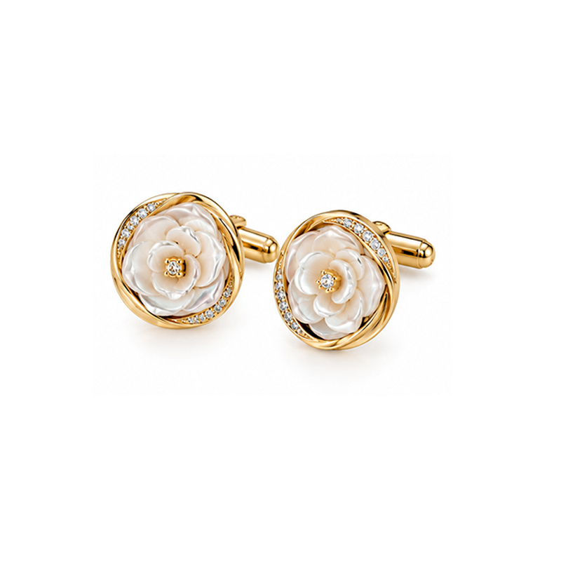 Mother of Pearl Camellia Gold Cufflinks