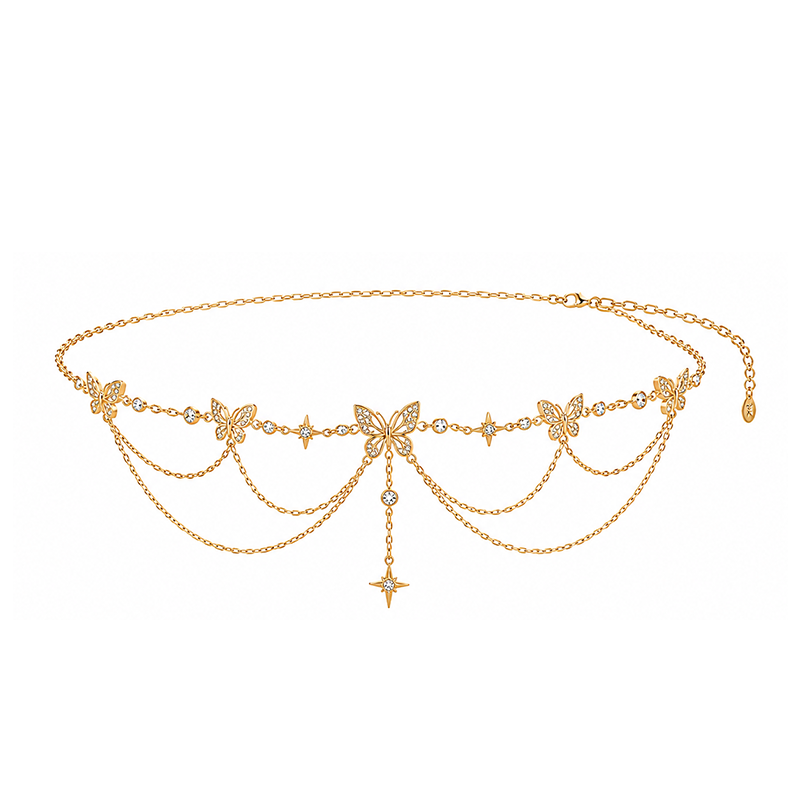Gold Butterfly Starburst Layered Waist Chain
