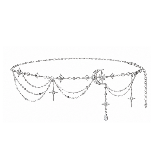 Silver Celestial Moon & Starburst Layered Waist Chain