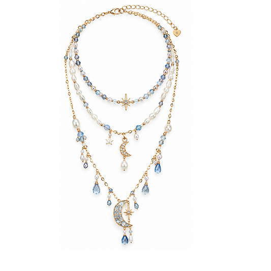 Ocean Blue Moon Star Layered Necklace