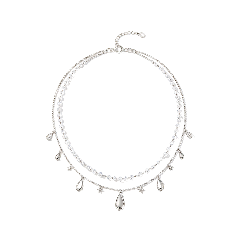 Silver Pearl Layered Waist Chain with Teardrop & Star Charms