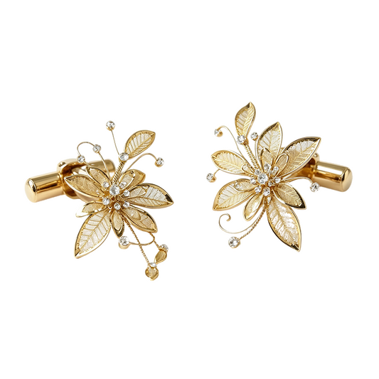 Gold Filigree Floral Crystal Cufflinks