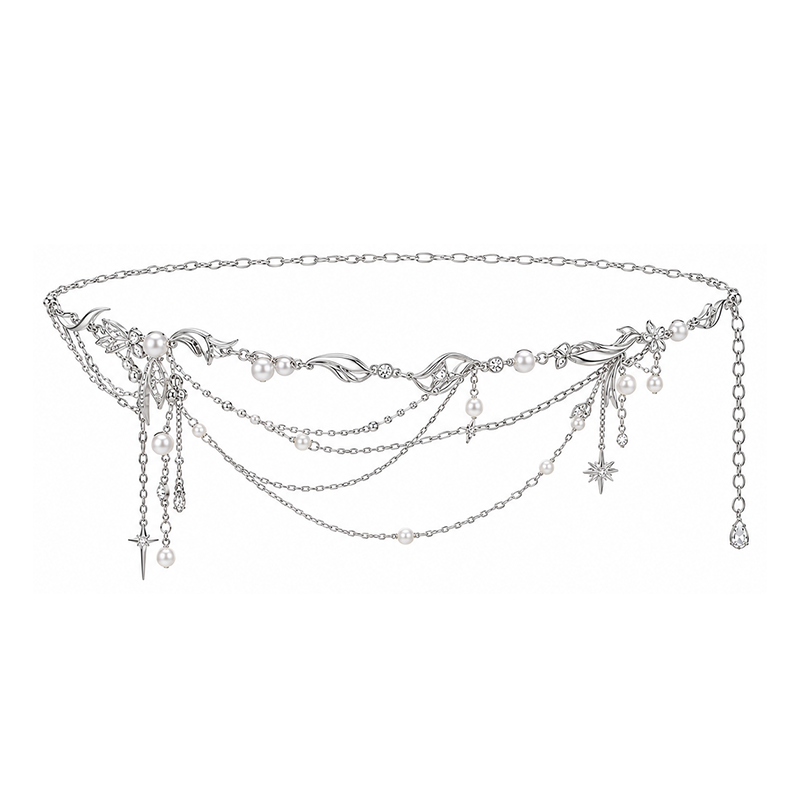 Silver Pearl Vine Butterfly Cascading Waist Chain