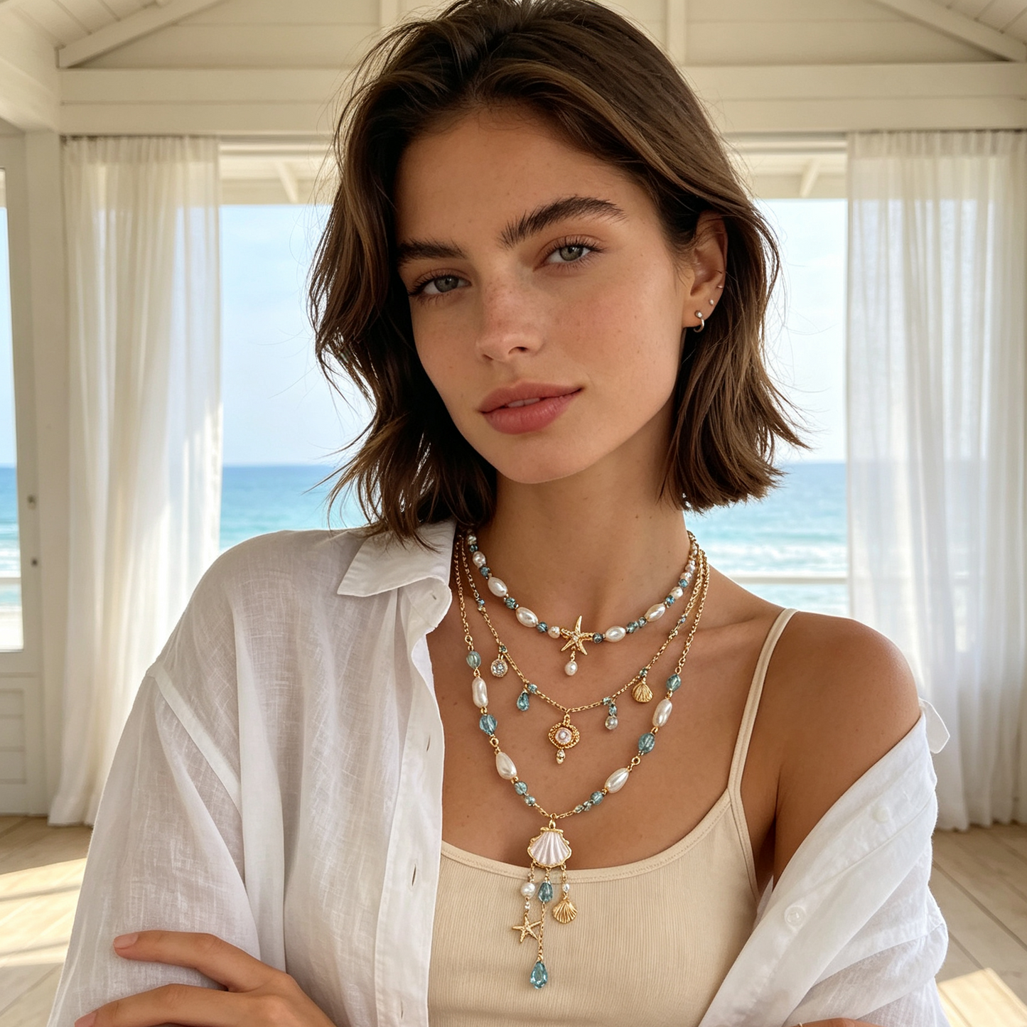 Mermaid Shell Starfish Layered Necklace