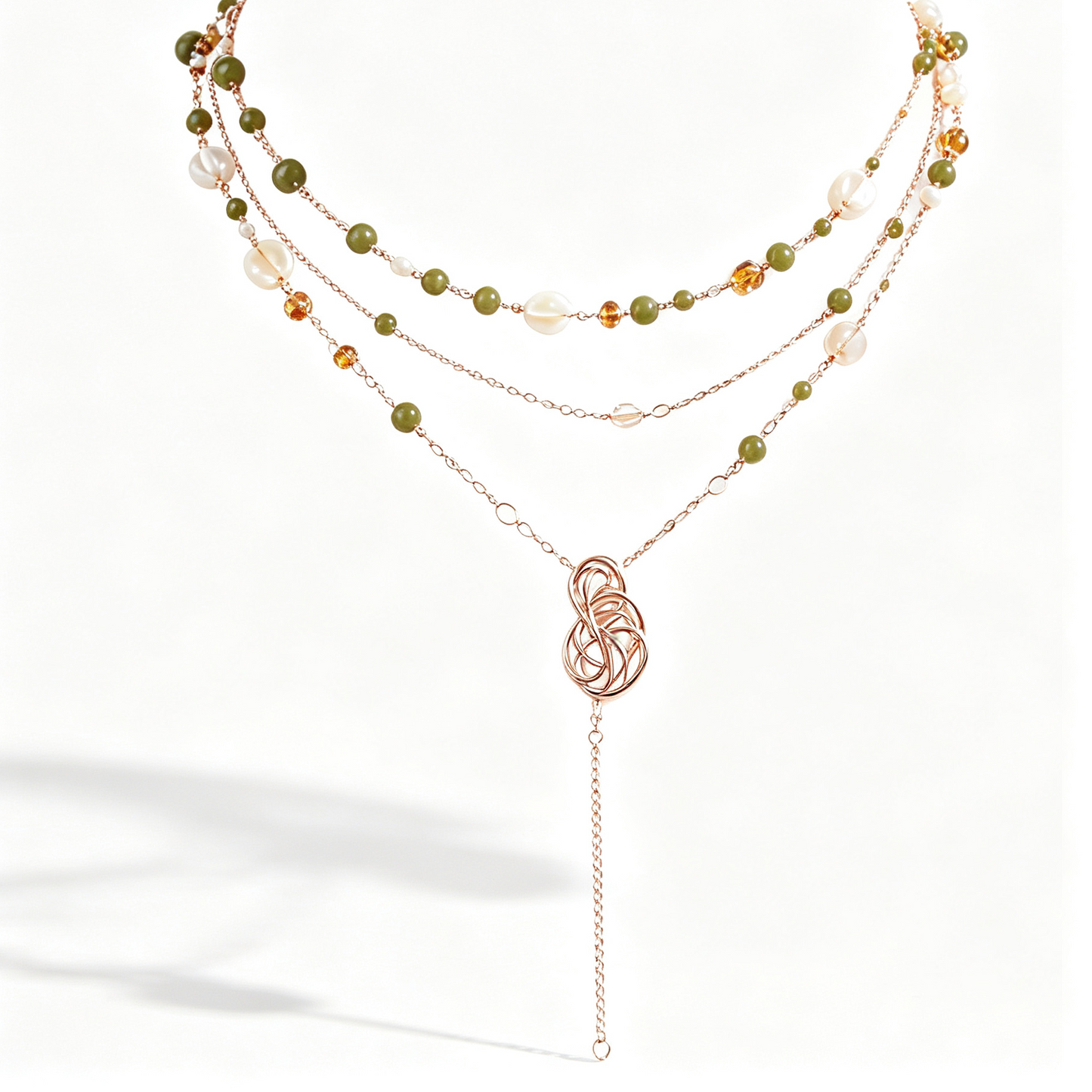 Jade Pearl Infinity Rose Gold Layered Necklace