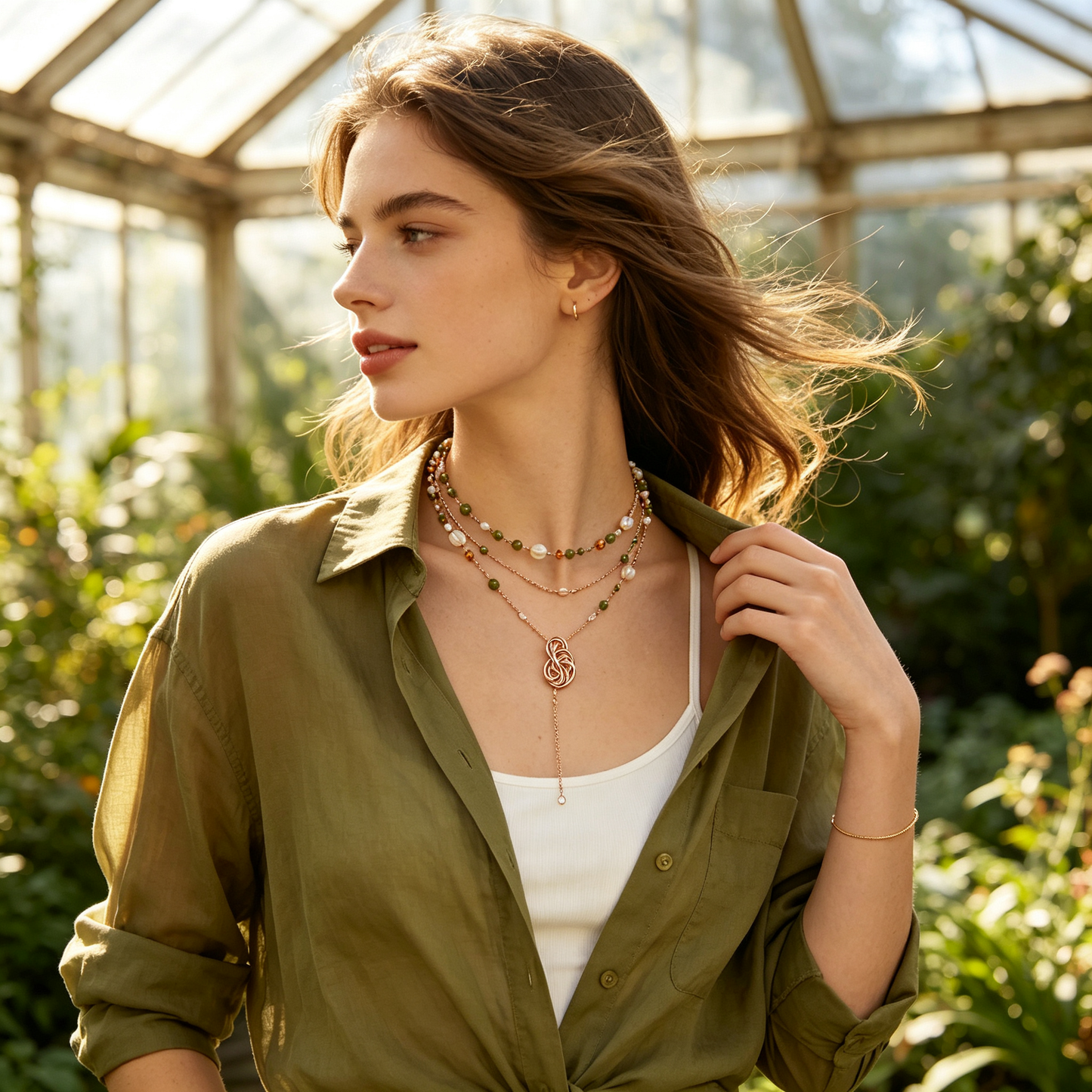 Jade Pearl Infinity Rose Gold Layered Necklace