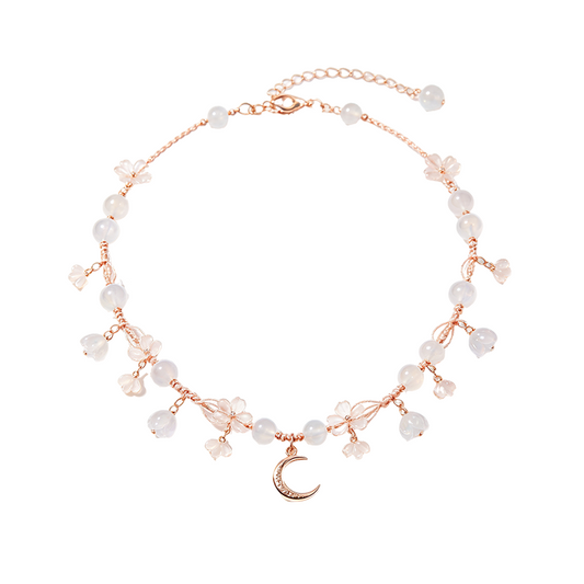 Rose Gold Sakura Moonstone Bell Crescent Moon Waist Chain