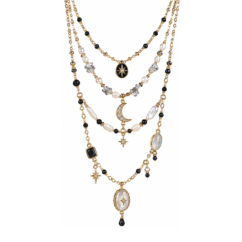 Black Star Moon Gold Gothic Layered Necklace