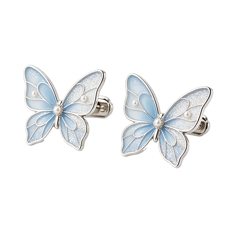 Sky Blue Butterfly Pearl Cufflinks