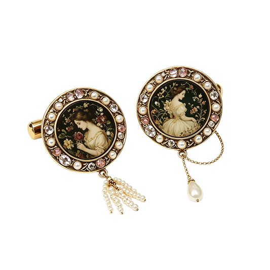 Victorian Lady Portrait Pearl Tassel Cufflinks