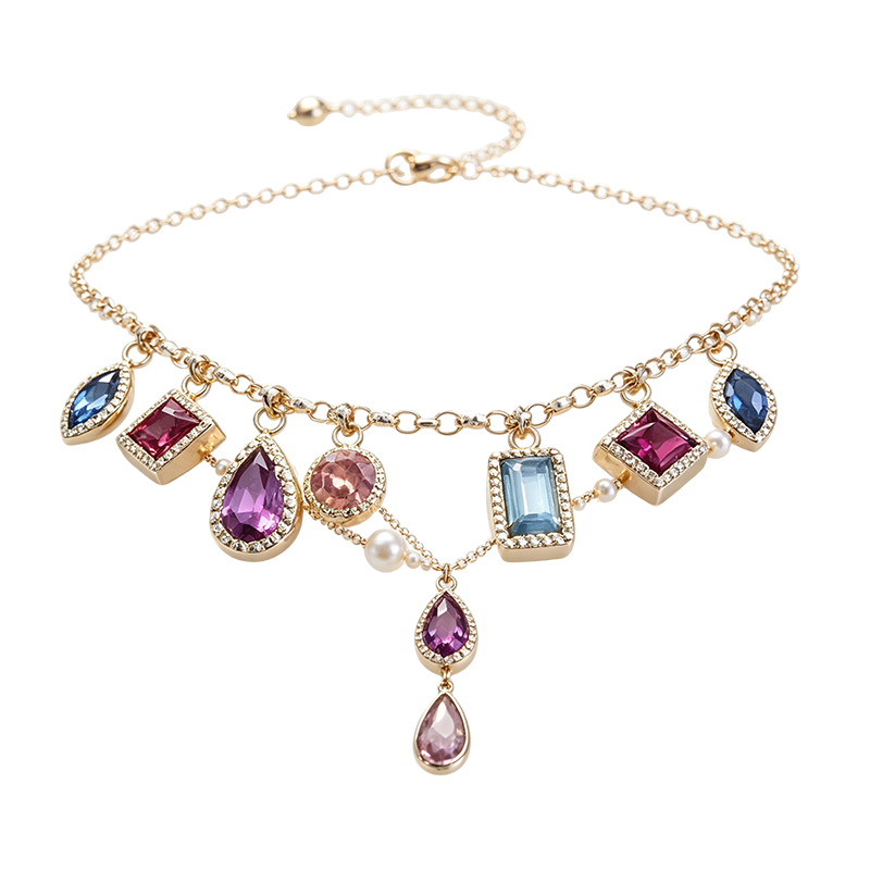 Multicolor Square Teardrop Gem Waist Chain