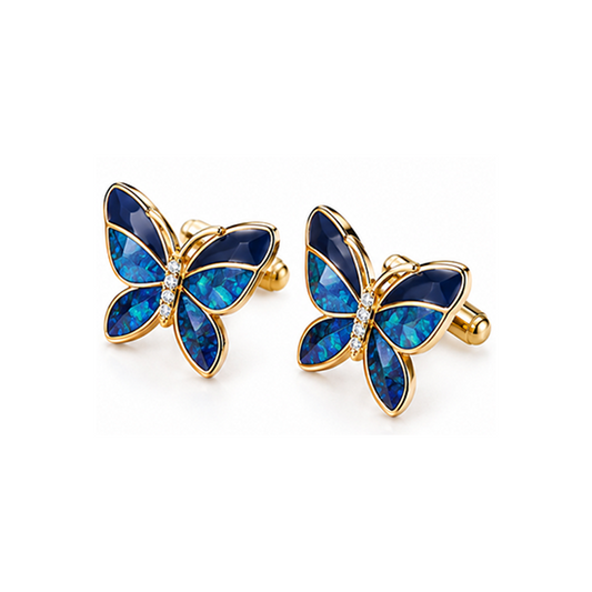 Blue Butterfly Gold-Tone Cufflinks with Crystal Detail