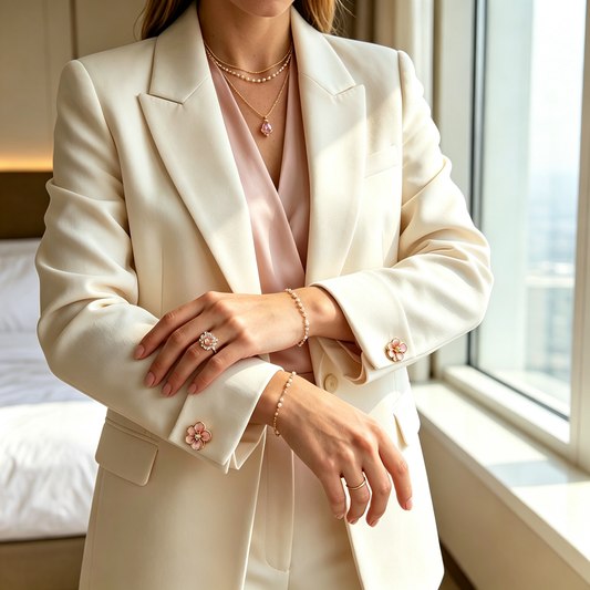 Pink Blossom Gold-Tone Cufflinks with Crystal Center