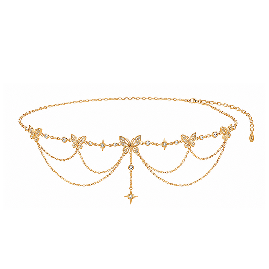 Gold Butterfly Starburst Layered Waist Chain