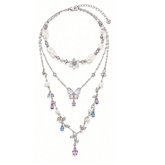 Fairy Butterfly Purple Blue Layered Necklace