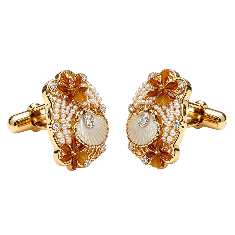 Botanical Shell & Pearl Gold-Tone Cufflinks