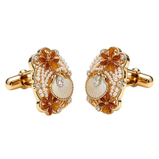 Botanical Shell & Pearl Gold-Tone Cufflinks