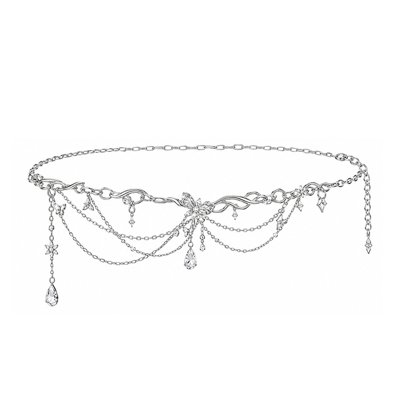Silver Butterfly Cascading Crystal Waist Chain