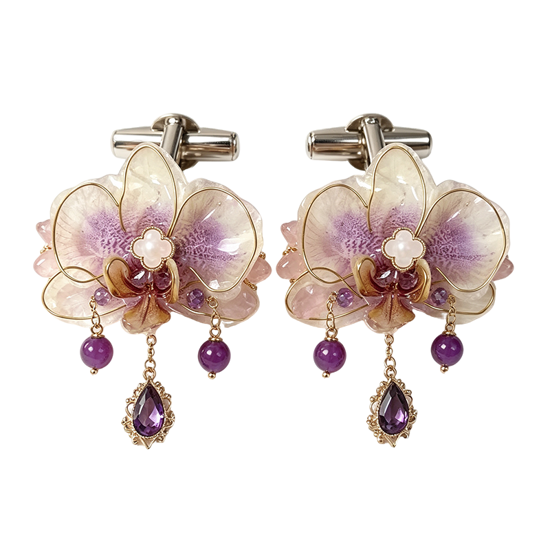 Purple Orchid Amethyst Drop Cufflinks