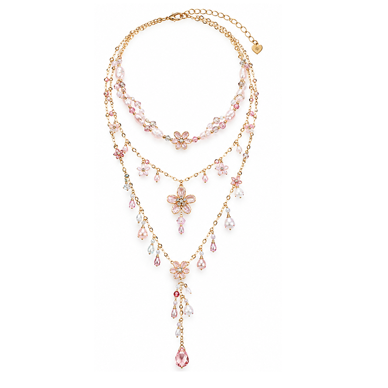Sakura Pink Floral Layered Necklace