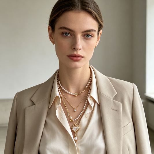 Mother of Pearl Heart Gold Layered Necklace