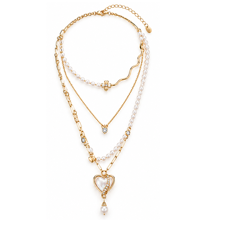 Mother of Pearl Heart Gold Layered Necklace