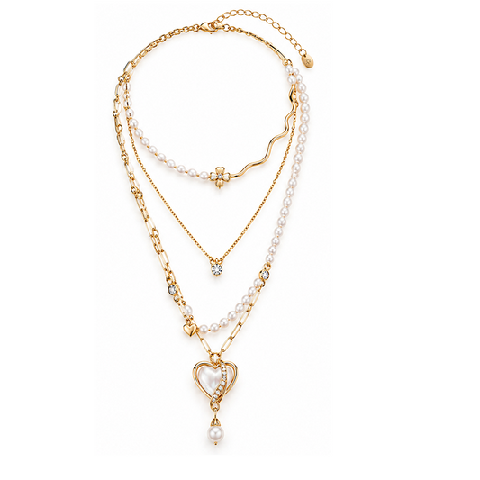 Mother of Pearl Heart Gold Layered Necklace