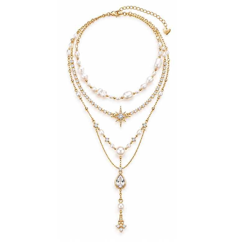 Starburst Pearl Three-Layered Necklace