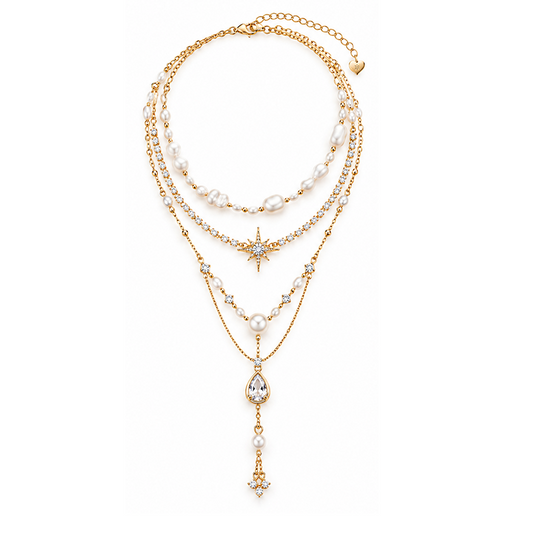 Starburst Pearl Three-Layered Necklace