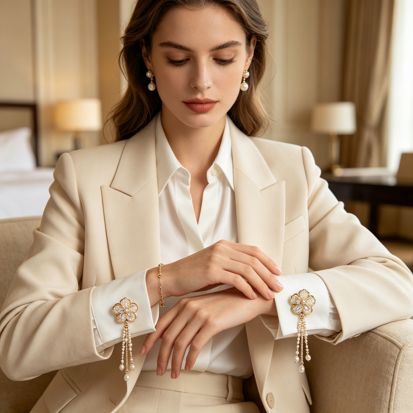 Pearl Flower Tassel Cufflinks